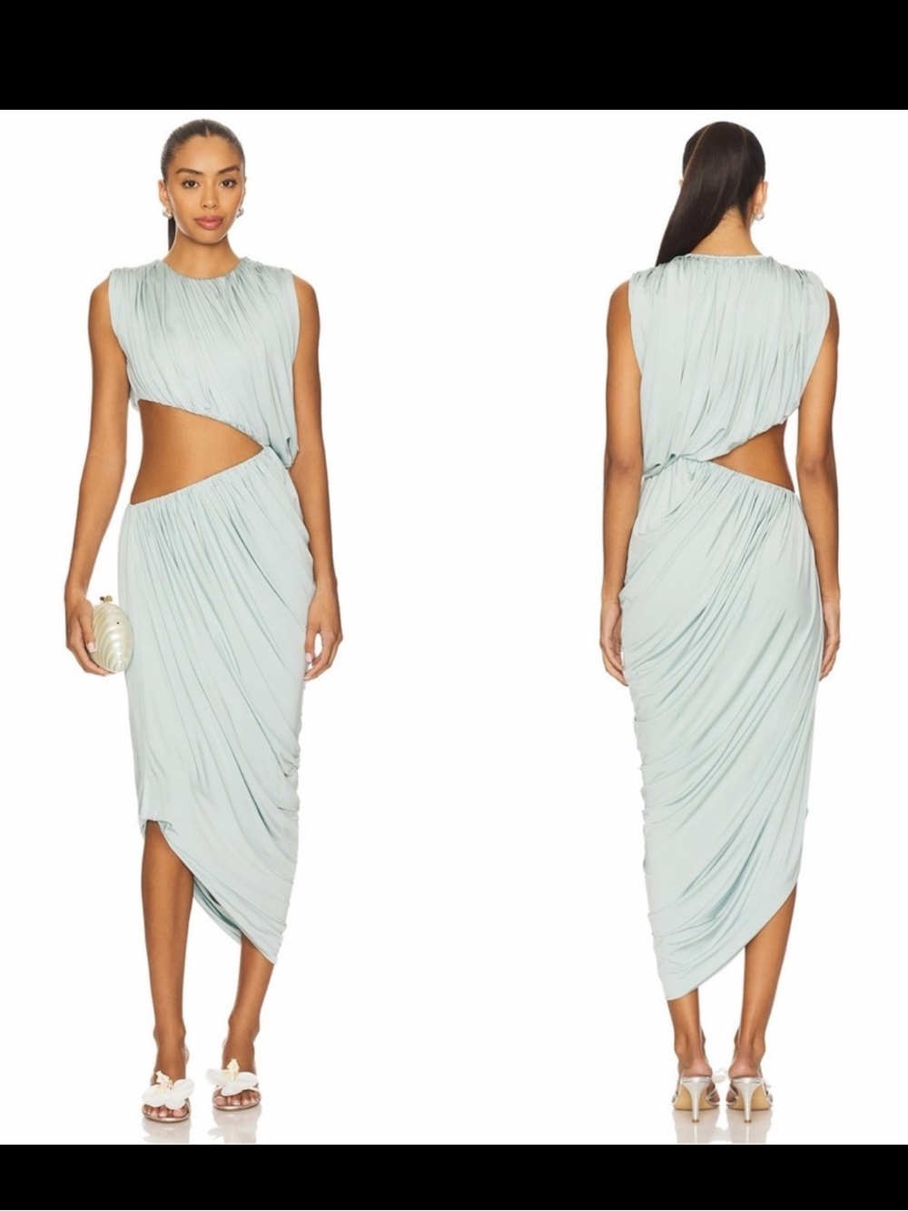 Lovers + Friends Pale Mint Asymmetrical Cutout Draped Midi Dress